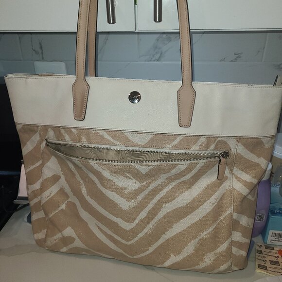 Coach Zebra Print Extra Large Canvas Resort Tote Bag in Khaki - Picture 5 of 6